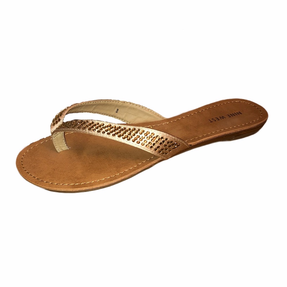 Nine West gold Rhinestone flip-flops size 9